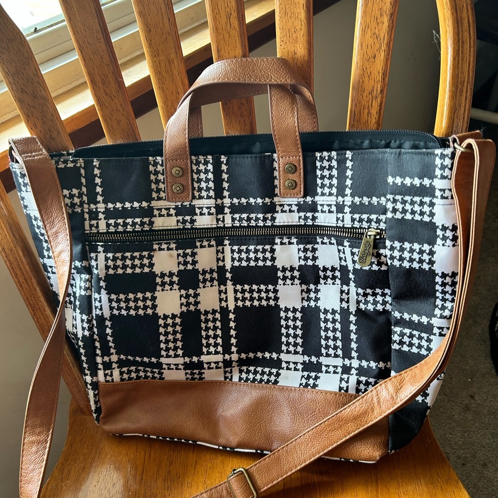 Thirty-one Stylish Black and Brown crossbody tote